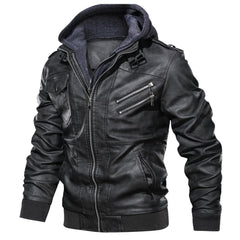 Men's Leather Jackets, Faux Leather Jacket For Men Lapel Zip-Up Slim Fit Coat