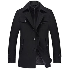 Men Woolen Coats Winter Slim Fit Warm Overcoats Brand Detachable Collar Casual Wool Blends Trench Coats SL-F053